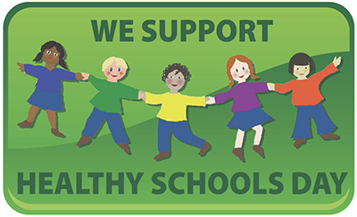 Webinar title on a chalkboard: Green, Clean, and Healthy: Effective Cleaning and Preventive Maintenance for a Healthier School Environment.