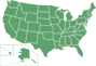 Green map of the United States.